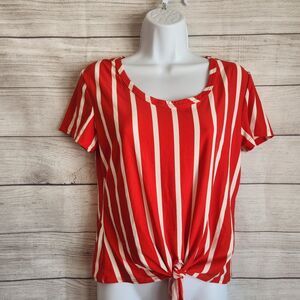 Rue21 Stripe Top Large Red White Tie Front Casual Chic Summer